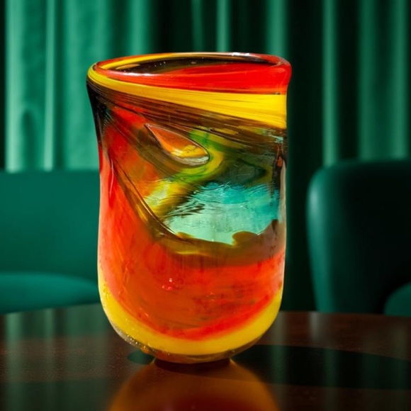 Hand blown Muti colored glass / vase orange, yellow, greens handcrafted - Picture 2 of 15